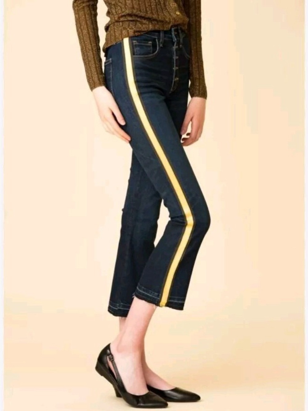 Veronica Beard Carolyn Baby Boot Jeans Gold Side Stripe Dark Wash USA 25 Denim